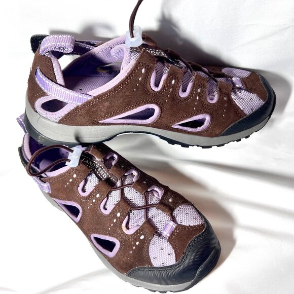 Lands' End 191511-Women's Water Hiking Sandals-Brown/Lilac-Sz. 6B-Velcro-Slip On - Picture 1 of 16